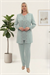 Ceketi Taş İşlemeli Astarlı Şık Mint Üçlü Pantolonlu Takım