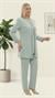 Ceketi Taş İşlemeli Astarlı Şık Mint Üçlü Pantolonlu Takım