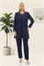 Ceketi Taş İşlemeli Astarlı Şık Lacivert Üçlü Pantolonlu Takım