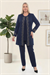 Lacivert Ceketİ Taş Detaylı Büyük Beden Üçlü Pantolonlu Takım
