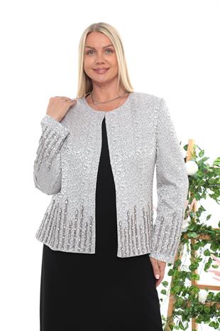 Büyük Beden Astarlı Gümüş Taşlı Uzun Etekli Üçlü Takım