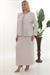Önü ve Kolları Taş İşlemeli Açık Krem Uzun Etekli Üçlü Takım