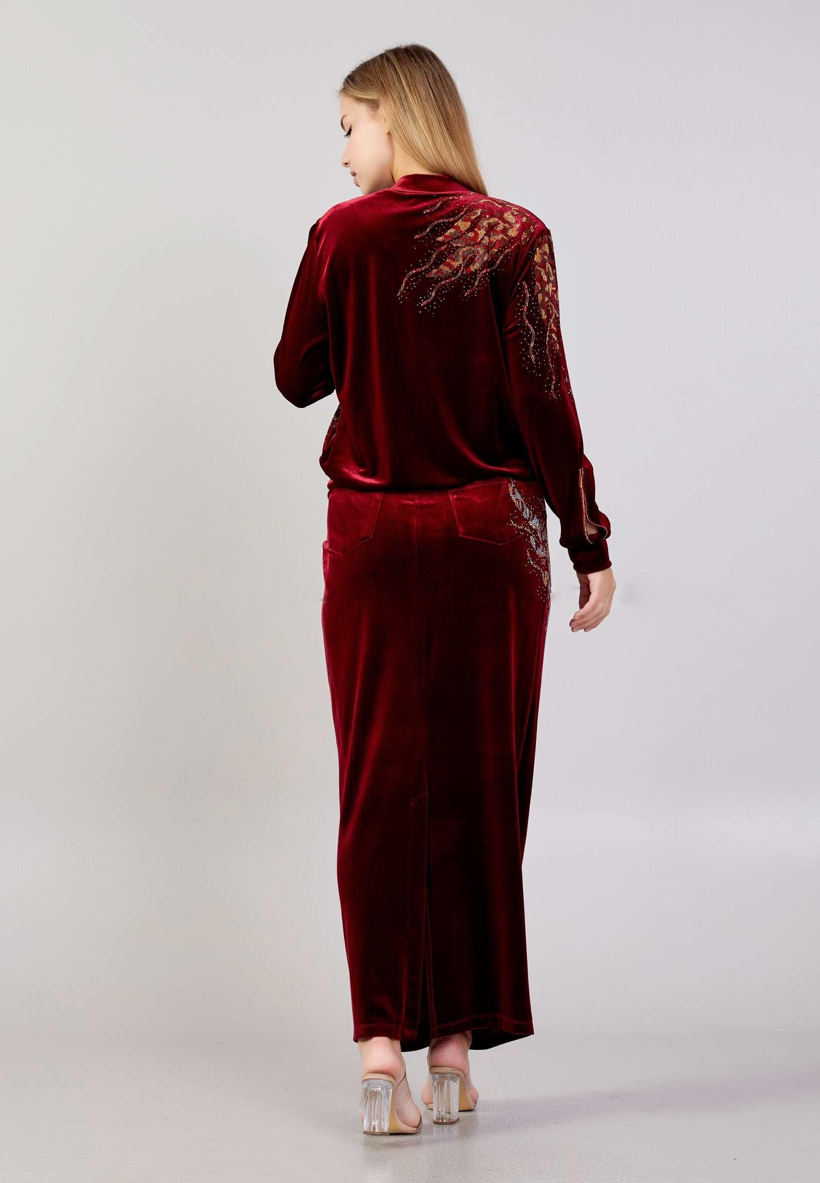 Burgundy Red Velvet Two Piece Dress Burgundy Long Sleeve Velvet