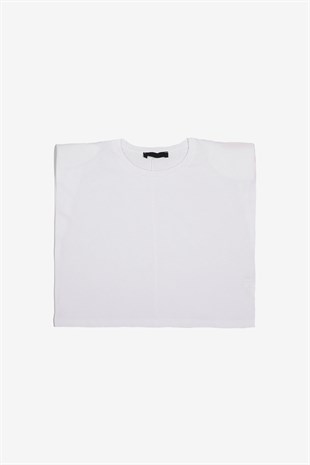 MORE-117 Vatkalı Beyaz Crop T-Shirt