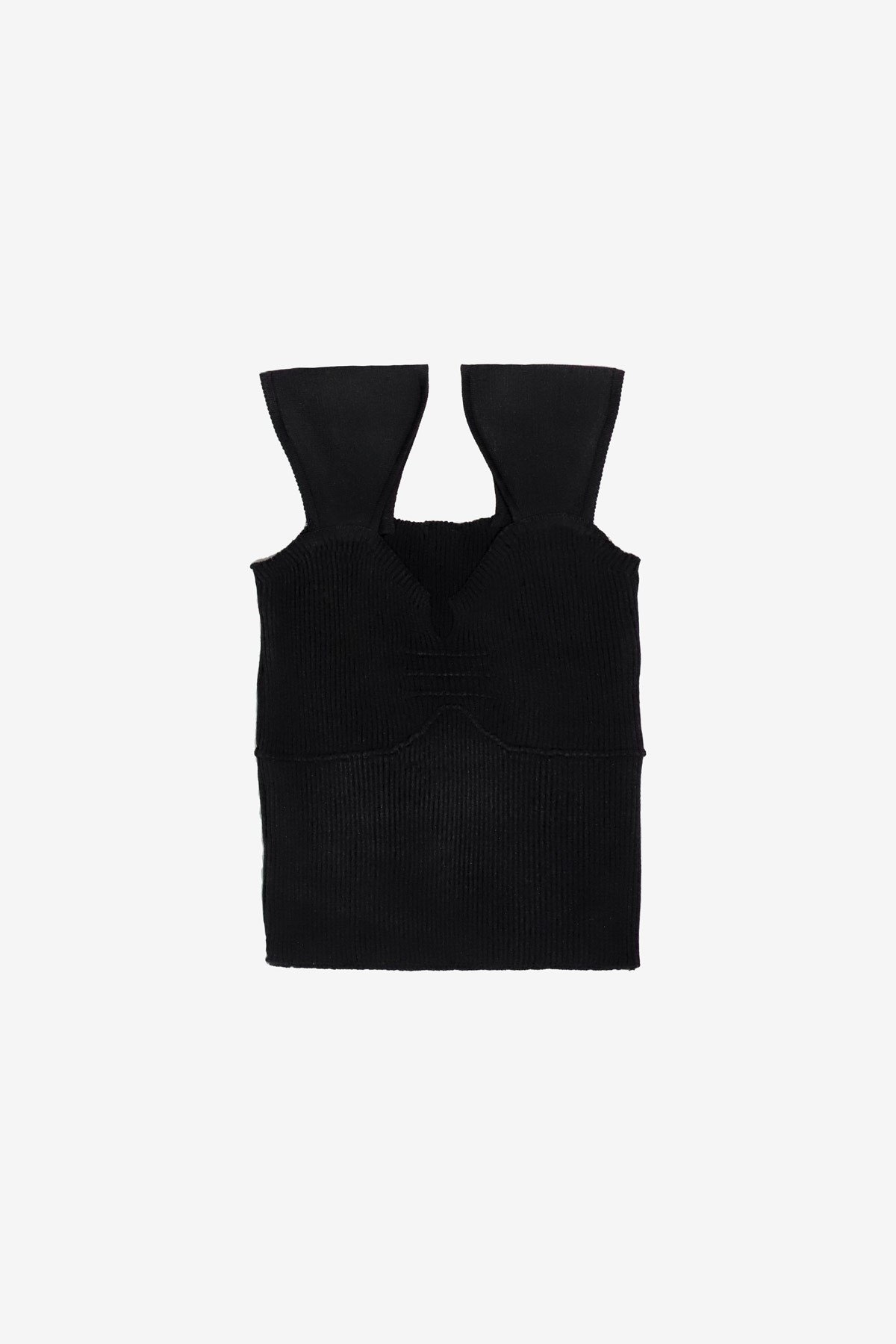MORE-113 Omuzu Parçalı Siyah Crop Top