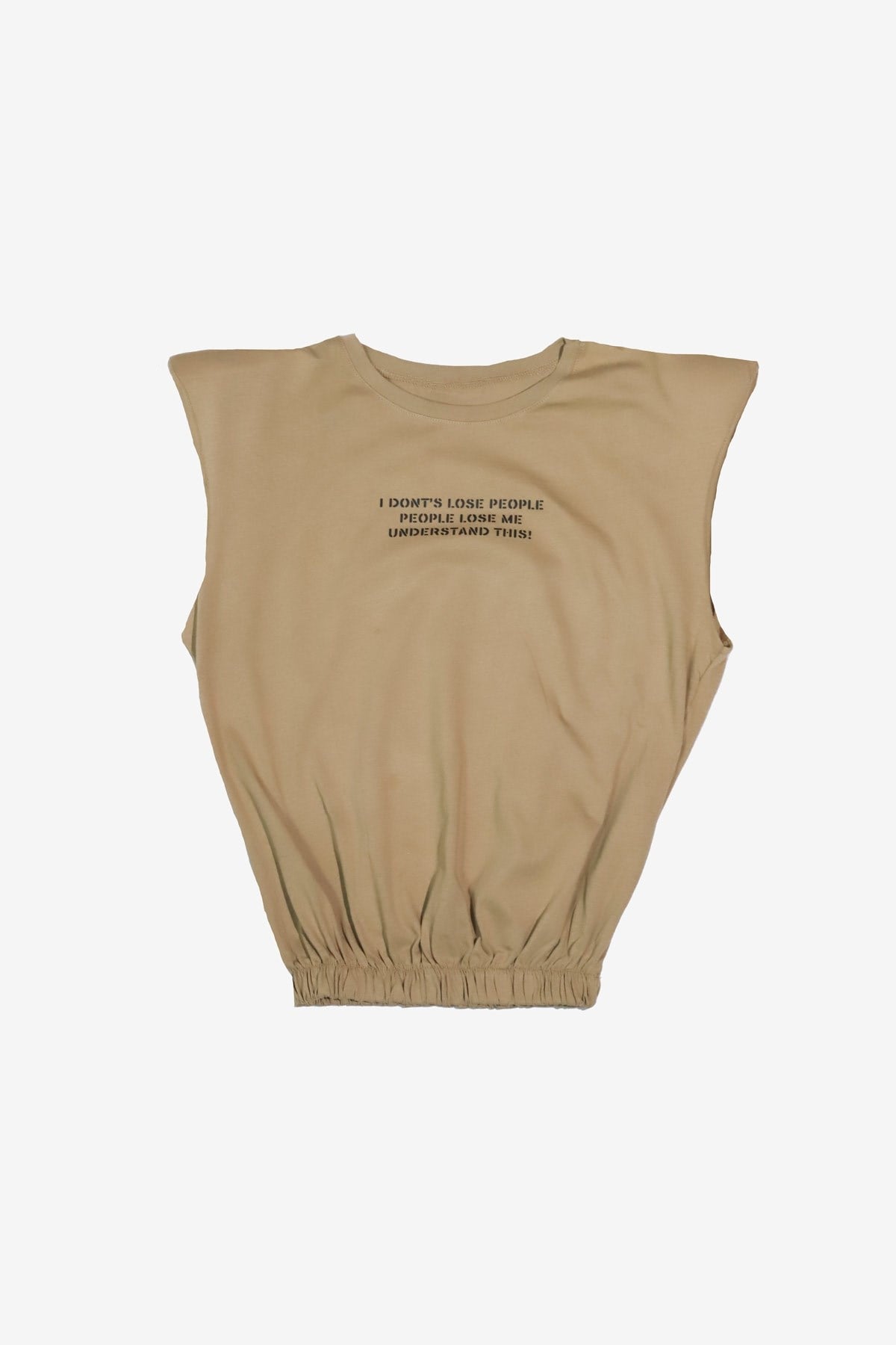MORE-148 Beli Lastikli Bej Vatkalı T-Shirt