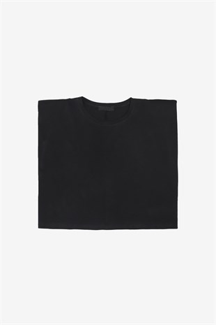 MORE-117 Vatkalı Siyah Crop T-Shirt