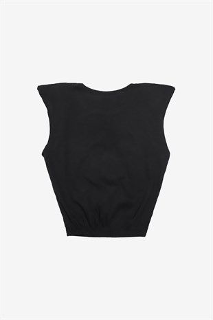 MORE-148 Beli Lastikli Siyah Vatkalı T-Shirt