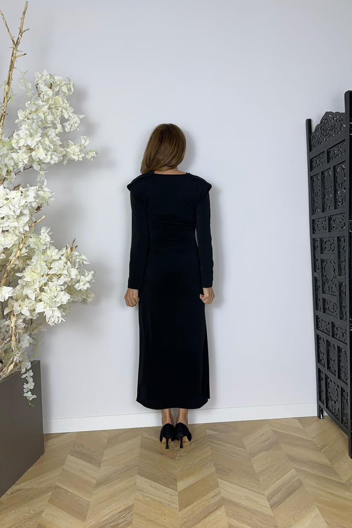 G1619 Drape ve Bel Detaylı Elbise Siyah