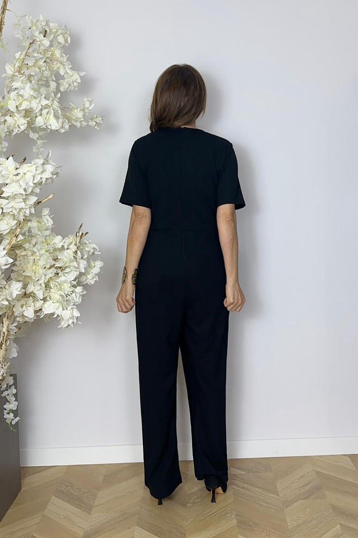 G1706 Payet Detaylı Tulum Siyah