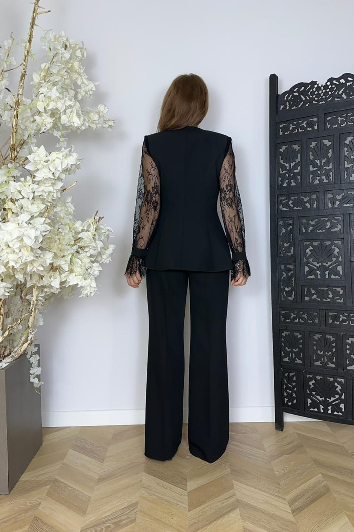 G1744 Dantel Detaylı Takım Siyah