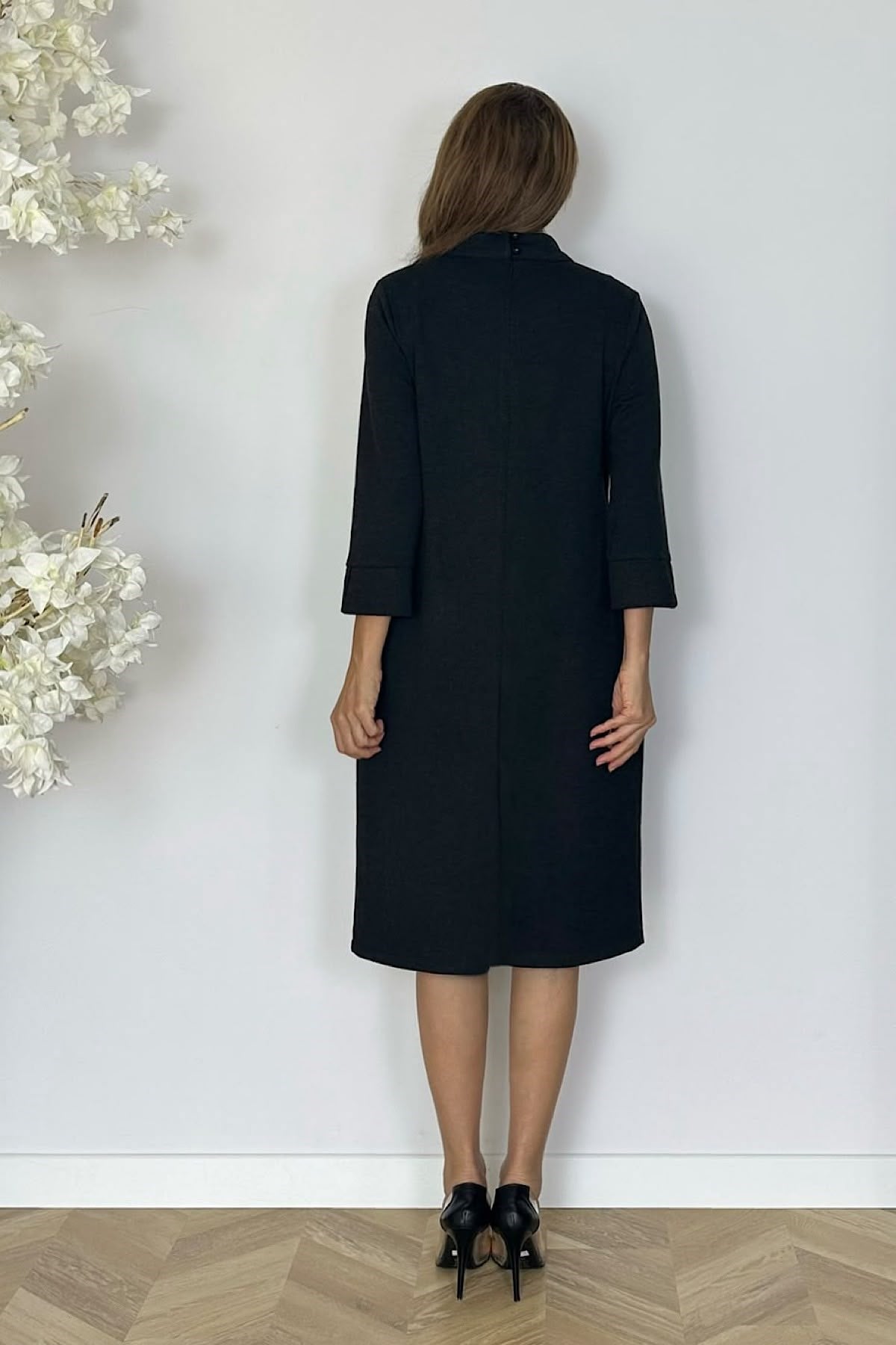 G1988 Düğme Detaylı Basic Elbise Siyah