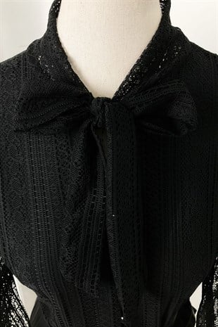 G0015 Dantel Detay Piliseli Elbise Siyah