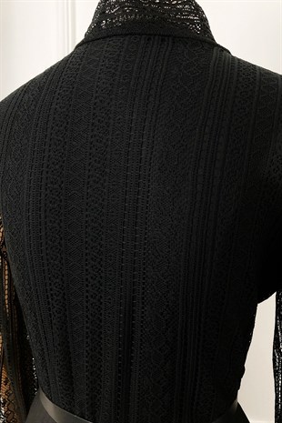 G0015 Dantel Detay Piliseli Elbise Siyah