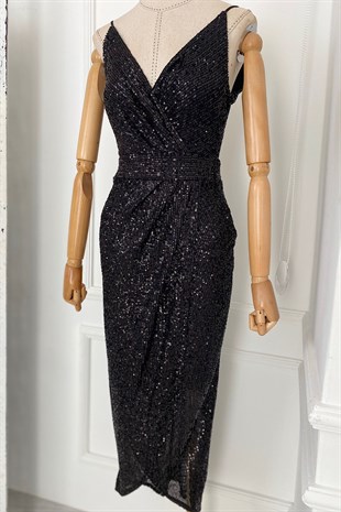 G0257 Payet Tasarım Elbise Siyah