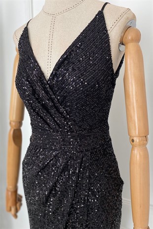 G0257 Payet Tasarım Elbise Siyah