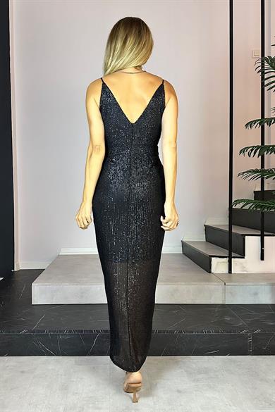 G0257 Payet Tasarım Elbise Siyah