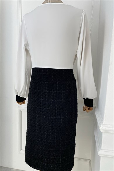 G0364 Bağlama Detaylı Tüvit Tasarım Elbise Siyah