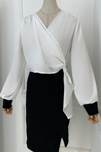 G0364 Bağlama Detaylı Tüvit Tasarım Elbise Siyah