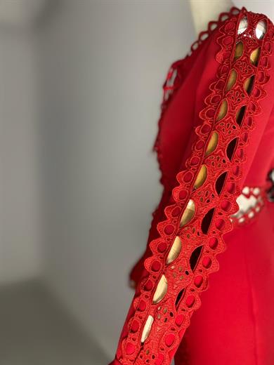 G0500 Güpür Detaylı Tasarım Elbise Kırmızı