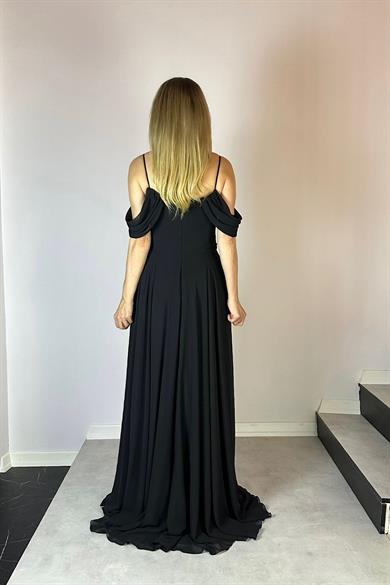 G0507 Chiffon Maxi Evening Dress with Flounce Detail
