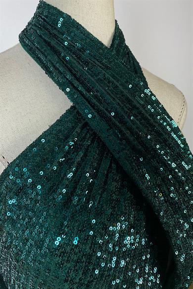 G0605 Halter Yaka Payet Elbise Zümrüt