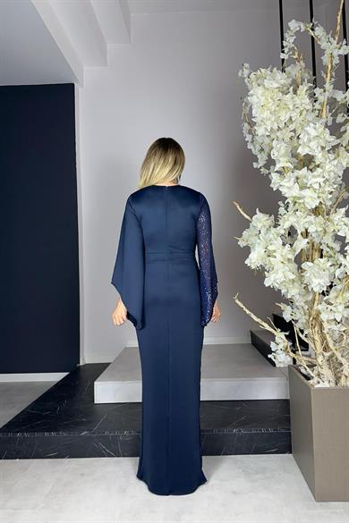 G0848 Payet Detaylı Maksi Tasarım Abiye Lacivert