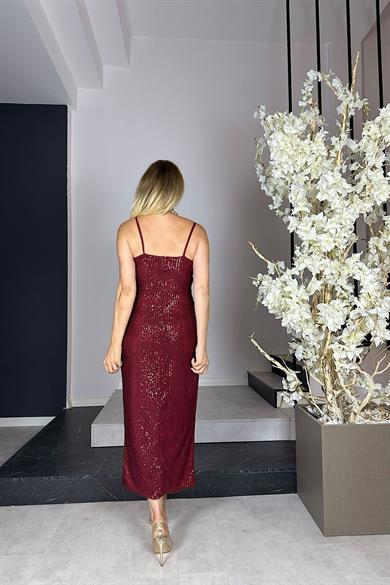 G1000 Midi Boy Payet Abiye Elbise Bordo