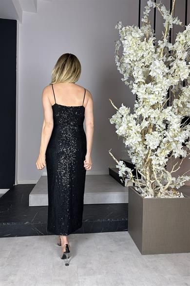 G1000 Midi Boy Payet Abiye Elbise Siyah