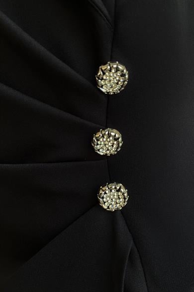 G1022 Yaka ve Kol Taş Detaylı Tasarım Elbise Siyah