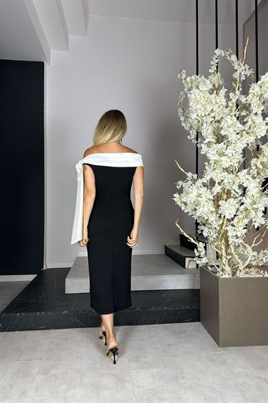 G1074 Yaka Detaylı Abiye Elbise Siyah