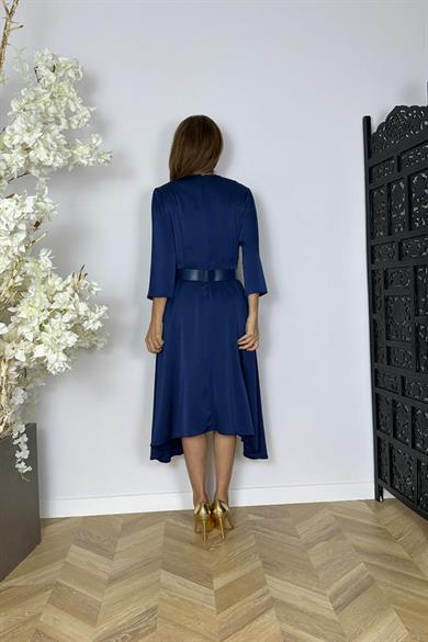 G1109 Saten Tasarım Elbise Lacivert