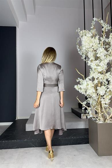 G1109 Saten Tasarım Elbise Vizon