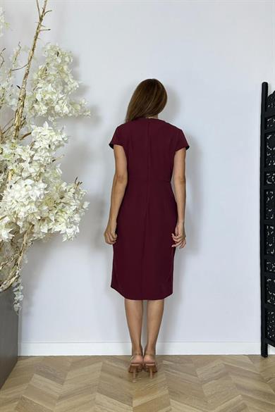 G1209 Kruvaze Yaka Taş Detaylı Abiye Elbise Bordo