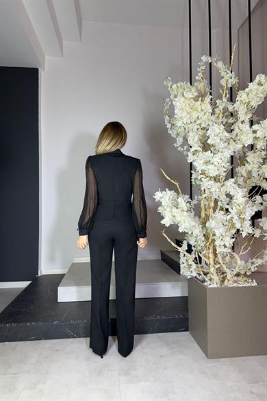 G1239 Taş Detaylı İkili Takım Siyah