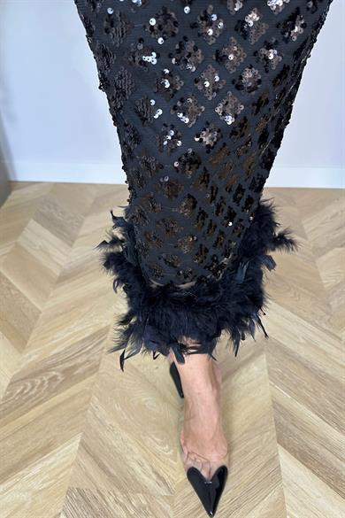 G1276 Otriş ve Askı Detaylı Payet Tasarım Elbise Dark