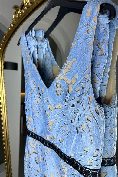 G1357 İthal Tasarım Elbise Mavi