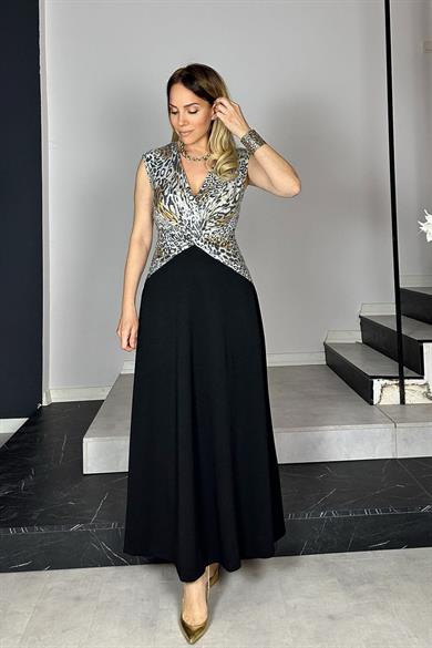 G1377 Payet Detaylı Kolsuz Abiye Elbise Leopar