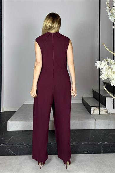 G1378 Düğme Detaylı Tulum Bordo