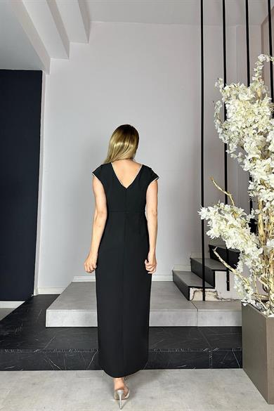 G1401 Taş Detaylı Abiye Elbise Siyah