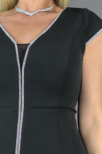 G1401 Taş Detaylı Abiye Elbise Siyah