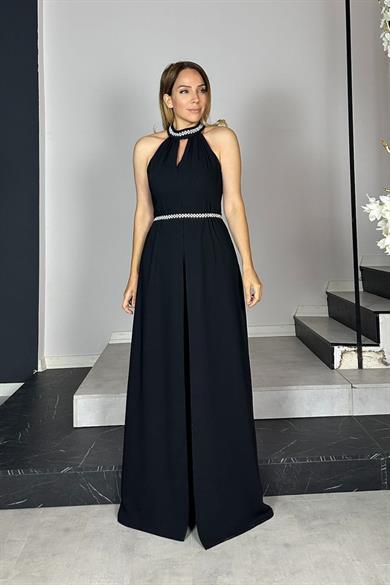 G1416 Taş Detaylı Tasarım Tulum Siyah