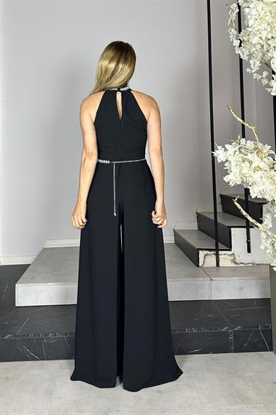 G1416 Taş Detaylı Tasarım Tulum Siyah