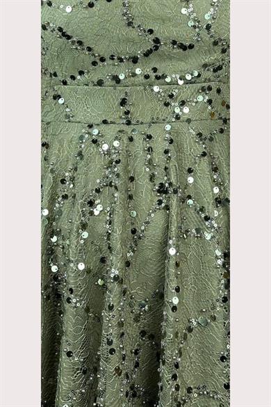 G1433 Payet Detaylı Dantel Tasarım Elbise Haki