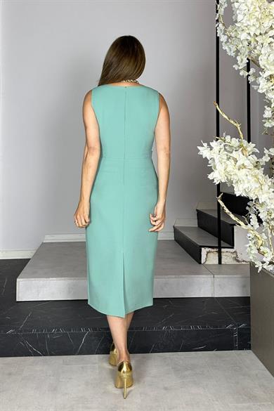 G1434 Bel Detaylı Kolsuz Elbise Mint