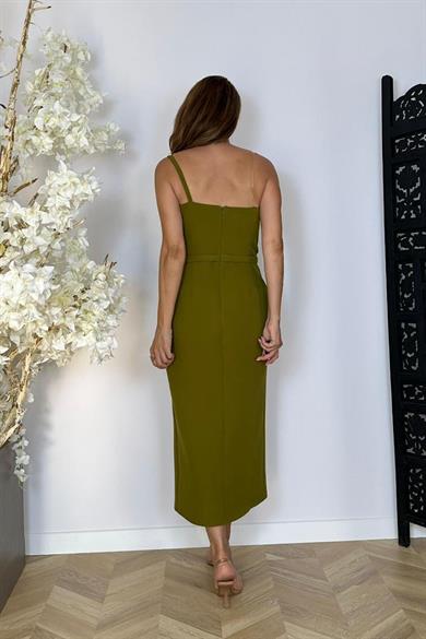 G1459 Taş Detaylı Tasarım Abiye Elbiye Haki