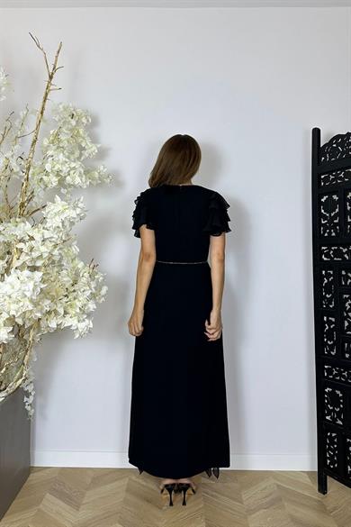 G1478 Volan Detaylı Tasarım Elbise Siyah