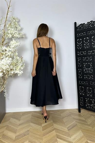 G1489 Askılı Midi Boy Abiye Elbise Siyah