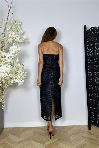 G1494 Straplez Payet Tasarım Elbise Siyah