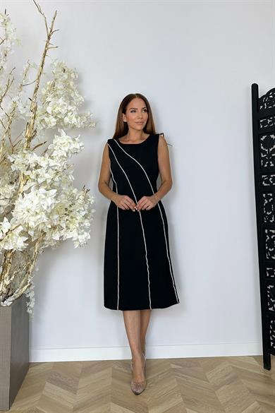 G1500 Taş Detaylı Kolsuz Elbise Siyah